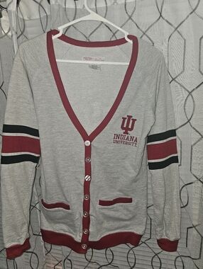 Womens College Classics Grey Cardigan with Crimson Trim, IU hoosier